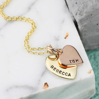 Personalised Solid Gold Double Heart Charm Necklace
